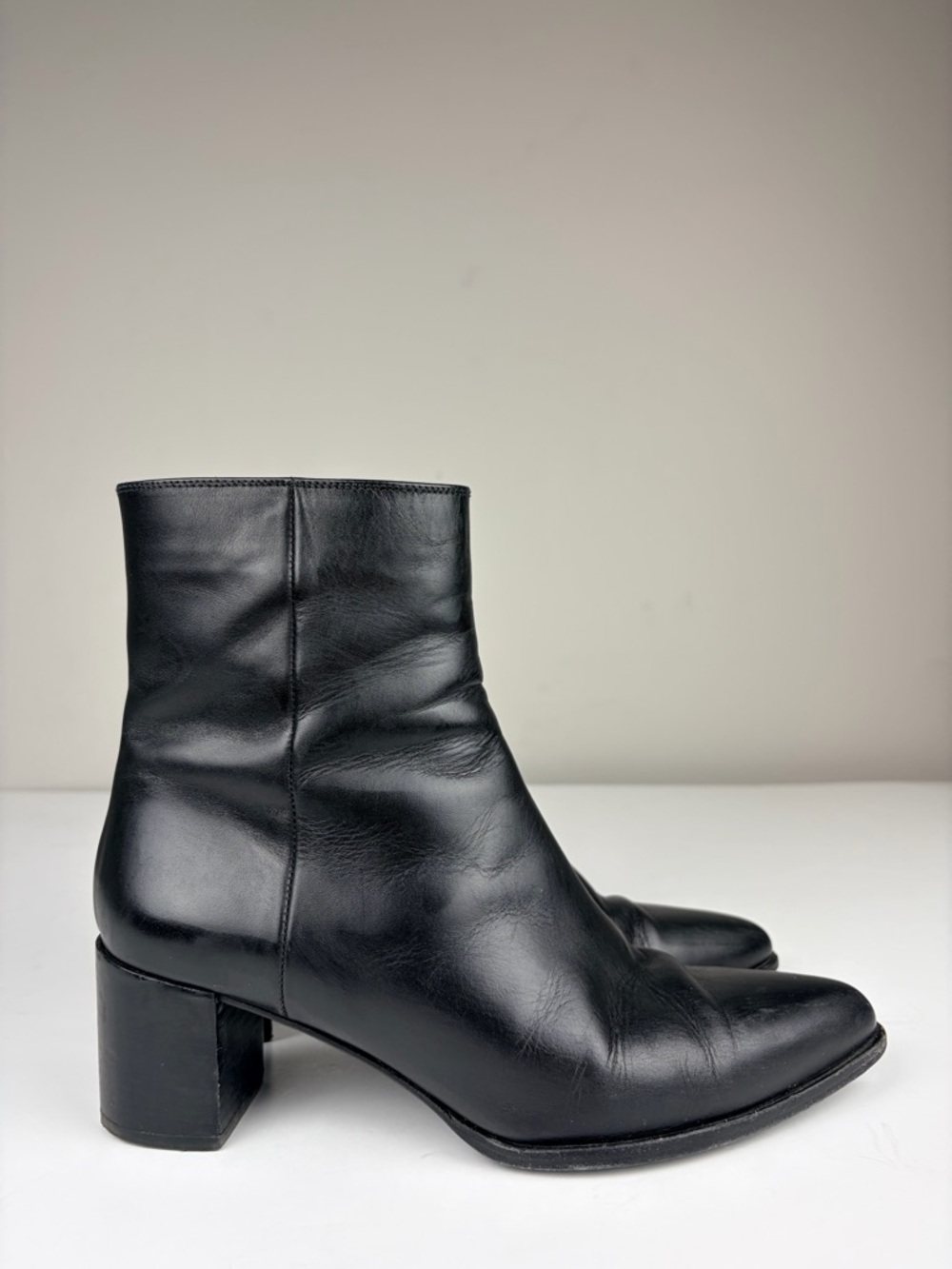 Margaux Downtown Boot Black Leather Ankle Boots Block Heel 40